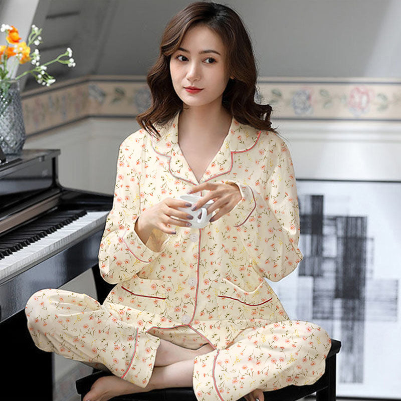 Elegant Women's Autumn Winter Cotton-Like Long Sleeve Two-Piece Pajama Set