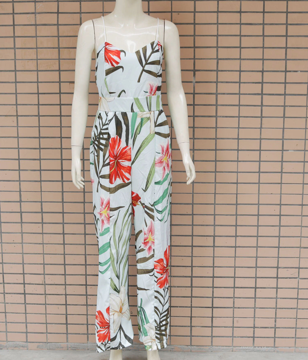 Wide-Leg Print Sling Bodysuit Polyester