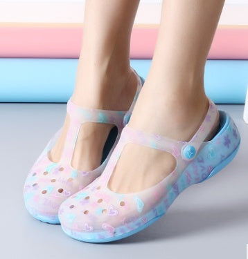 Sandales d'été imprimées en gelée pour femmes, chaussures de plage à trous