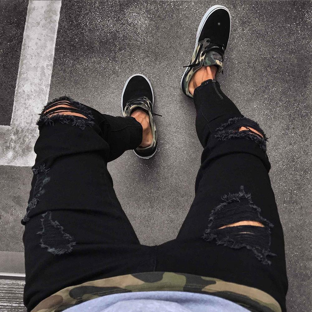 Men's Low Waist Pencil Pants Jeans Long Basic Broken Clothes