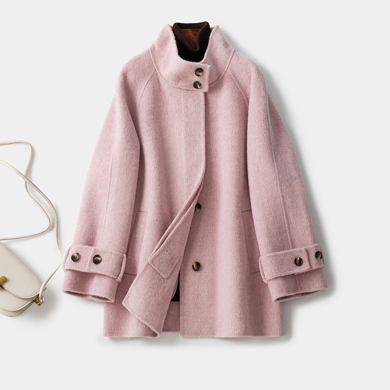 Manteau en laine amincissant mi-long double face en cachemire pour femme