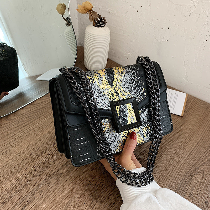 Snake Print Chain Crossbody Shoulder Bag for Women 24x16x10cm
