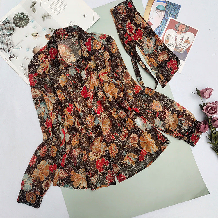 Cardigan à manches longues en rayonne à motif floral rétro français