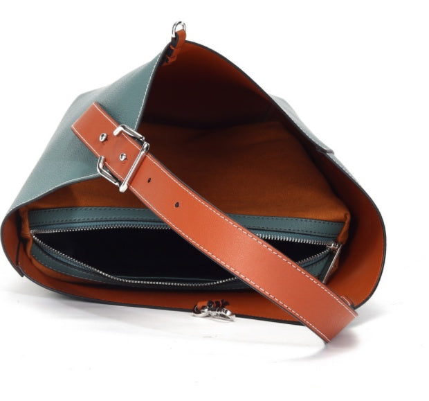 Girls' High-Grade Cow Leather Handbag - Black & Blue