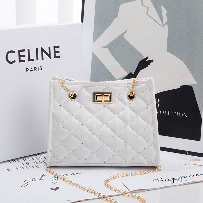 Mini Chain Rhombus Embroidered Small Square Shoulder Bag for Women