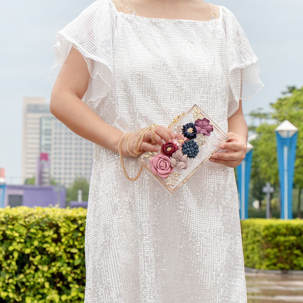 Transparent Flower Acrylic Square Bag for Women