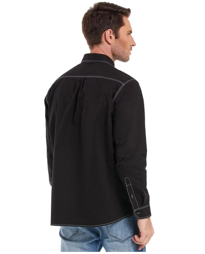 Chemise décontractée en lin à manches longues et col carré pour homme