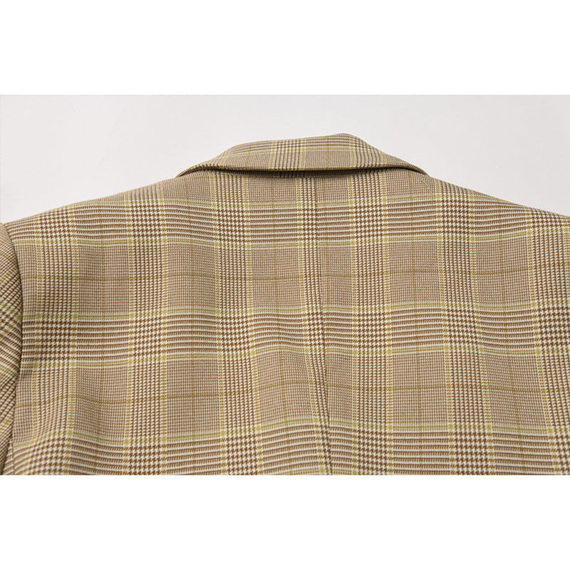 Women's Plaid Double-Breasted Blazer Polyester Fiber