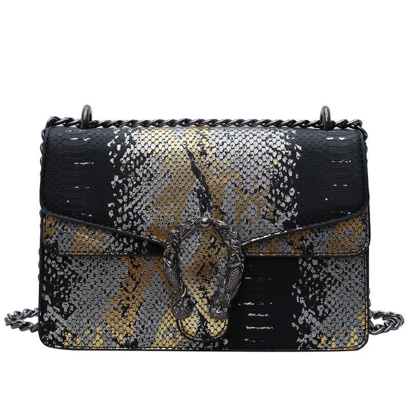Snake Pattern PU Chain Crossbody Shoulder Bag