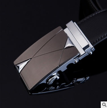 Men's Leather Automatic Buckle Belt 3.55CM Wide with Gold Buckle Head