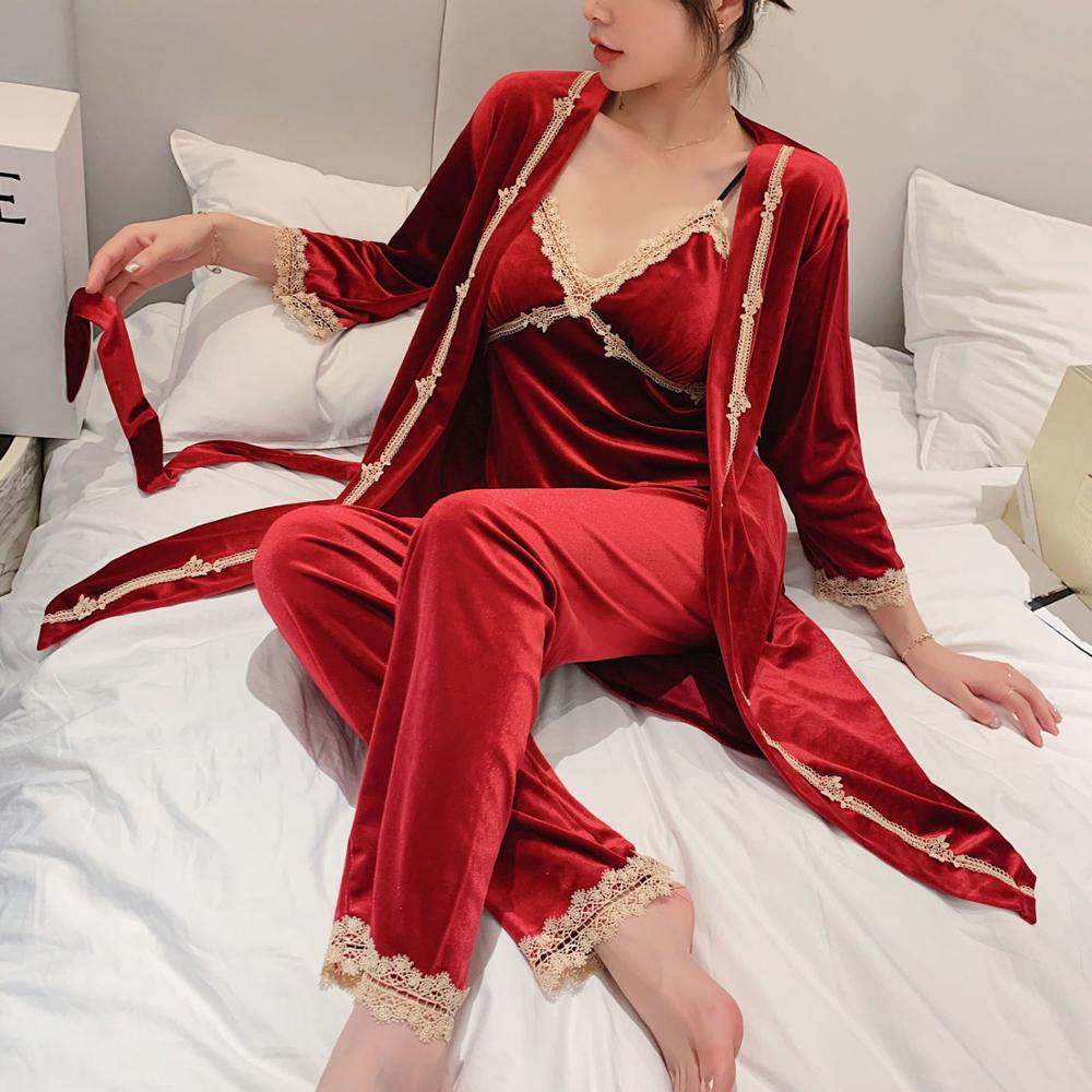 Sexy Suspender Pajamas in Korean Golden Velvet for Winter