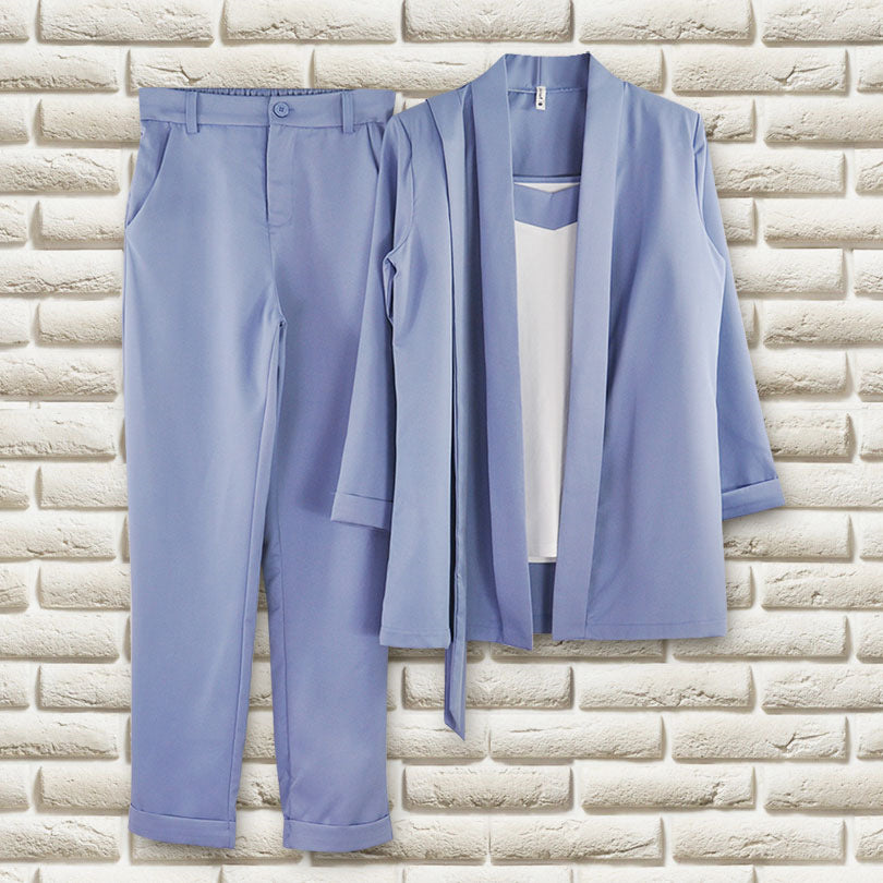 Pants Suit V Neck Buttonless Bracelet Sleeves Blaze