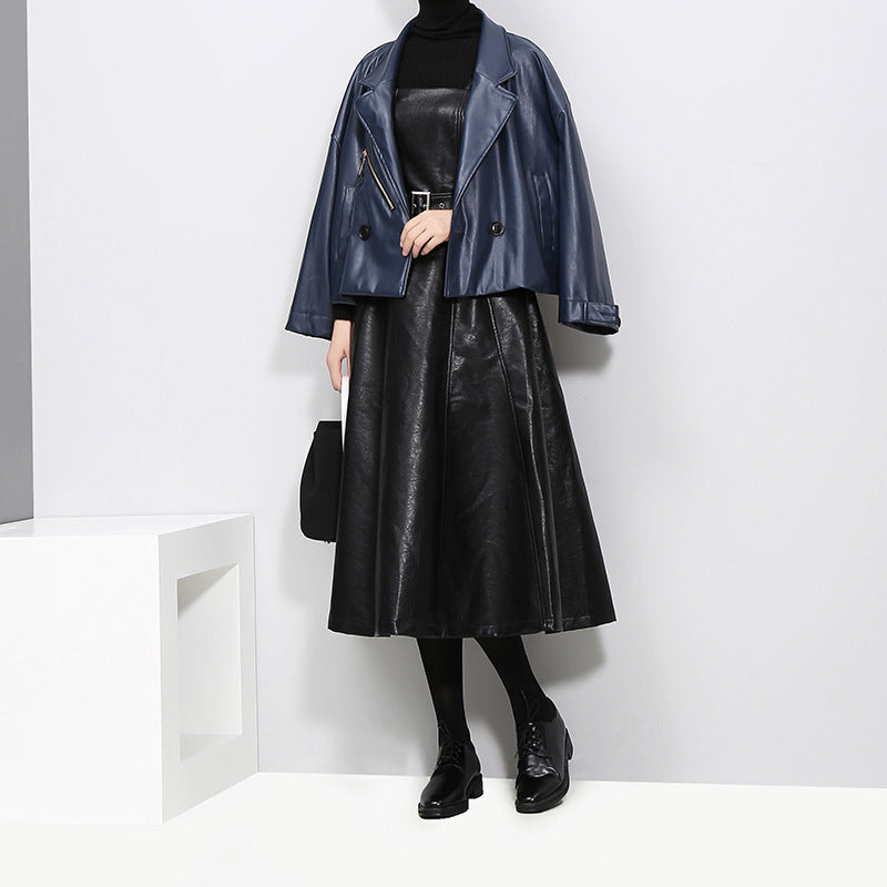 Leather Strap Skirt with Suspenders, Size Bust 88cm, Waist 70cm, Length 115cm
