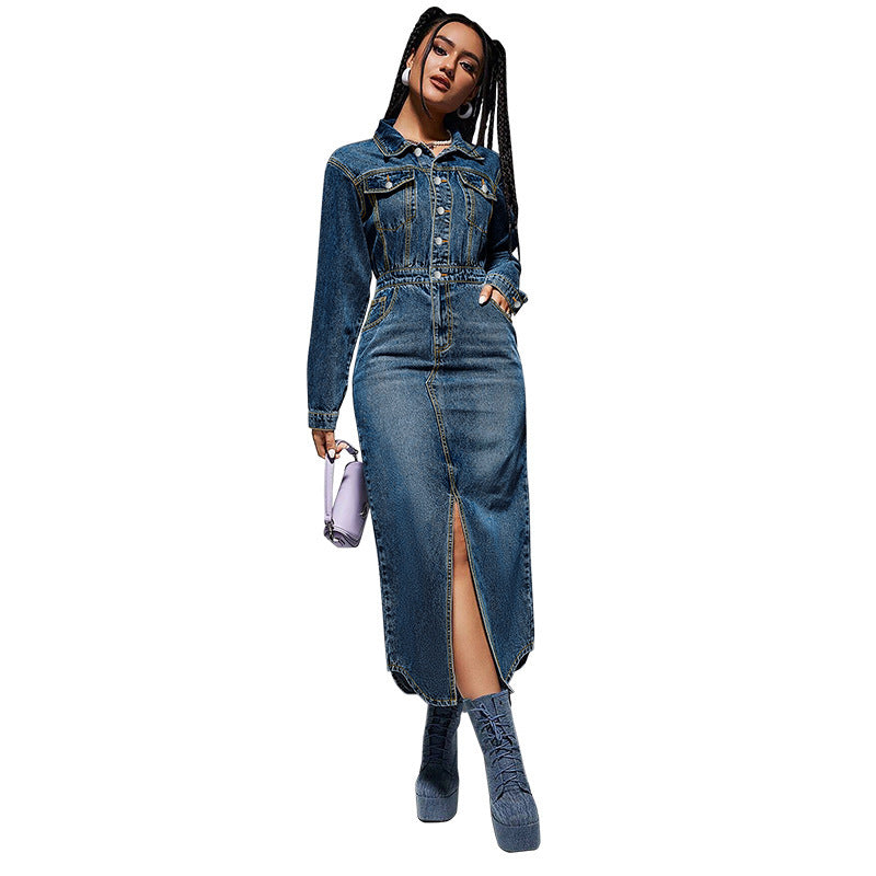 Ladies Denim Long Dress New Fashion Personality