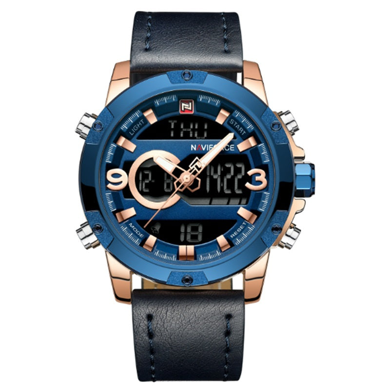 Men's Leather Digital Army Military Sport Watch 46.5mm Quartz Waterproof