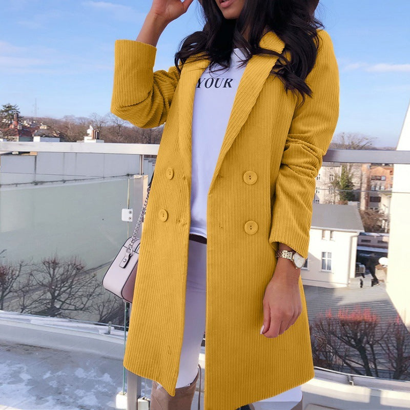 Double Breasted Cotton Blend Long Sleeve Blazer