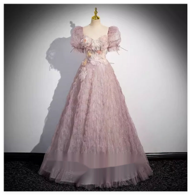 Nouvelle Robe de Soirée Rose Décolleté en V Profond pour Banquet de Fiançailles