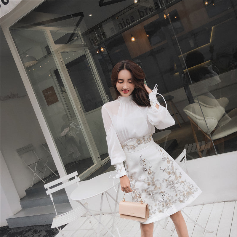 Embroidered slim A-line skirt