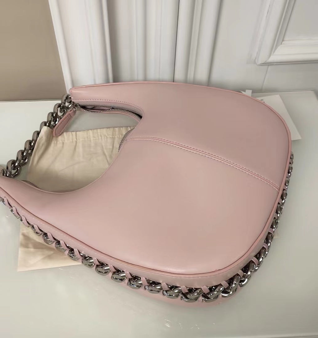 Women's Genuine Leather One Shoulder Handbag 28cm Oval Zipper Bag
