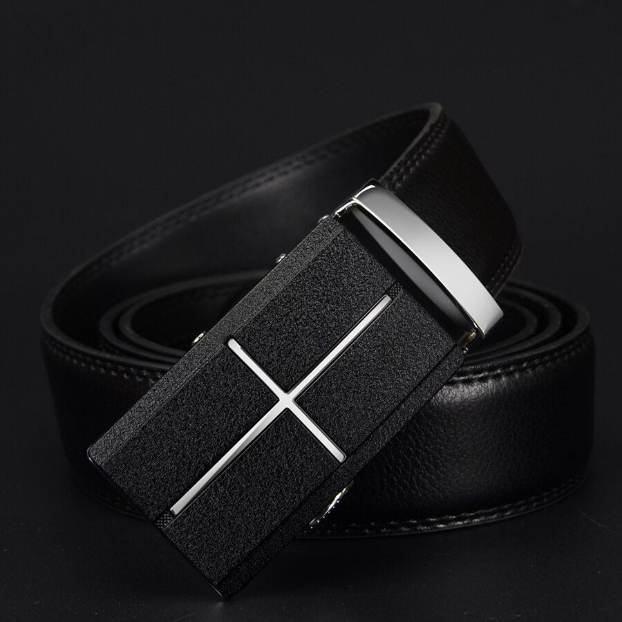 Men's Cowhide Business Belt with Automatic Alloy Buckle