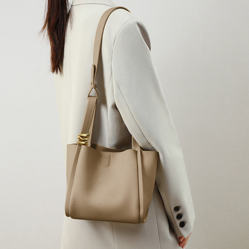 Women's Synthetic Leather Bucket Bag Crossbody in Gray, Yellow & White