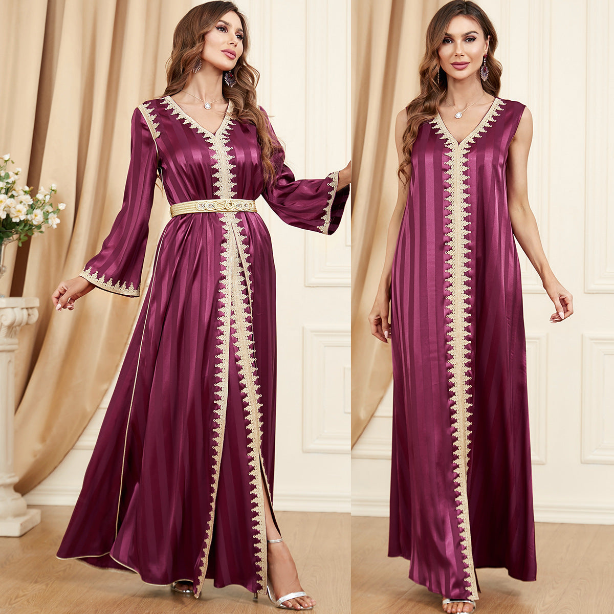 Satin Two-Piece Evening Dress for Arabian Women in Multiple Sizes and Colors