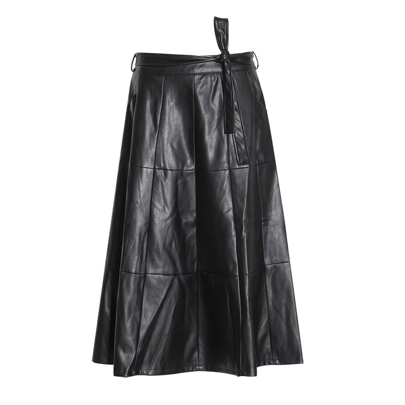 jupe longue trapèze taille haute en similicuir PU