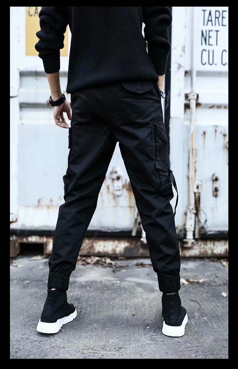 Men's Black Loose Polyester Overalls Pants Casual Trousers