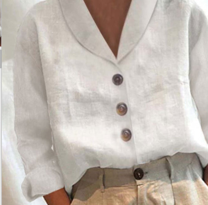 European And American Ladies Fashion Cotton And Linen Top