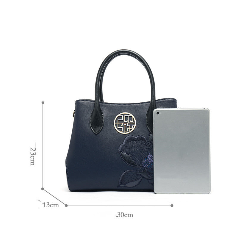 Mother's Day Birthday Gift Tote Bag for Mom – Red & Dark Blue Leather, Zipper Closure, 23cm x 30cm