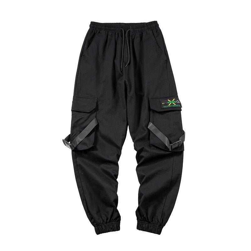 Men's Black Loose Polyester Overalls Pants Casual Trousers