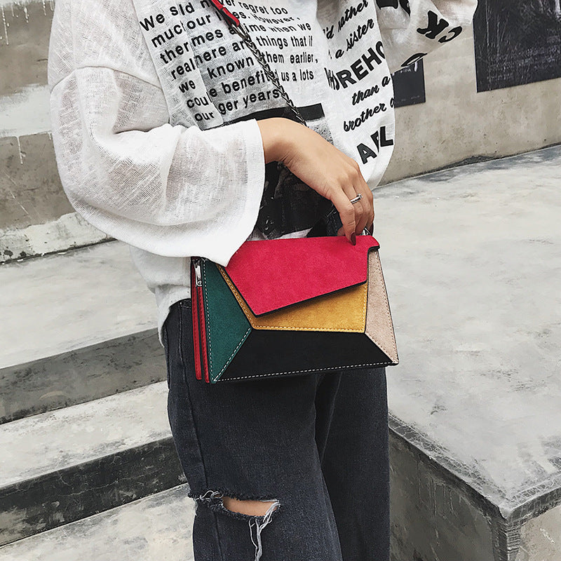 Autumn Colorblock Small Square Shoulder Bag with Magnetic Closure