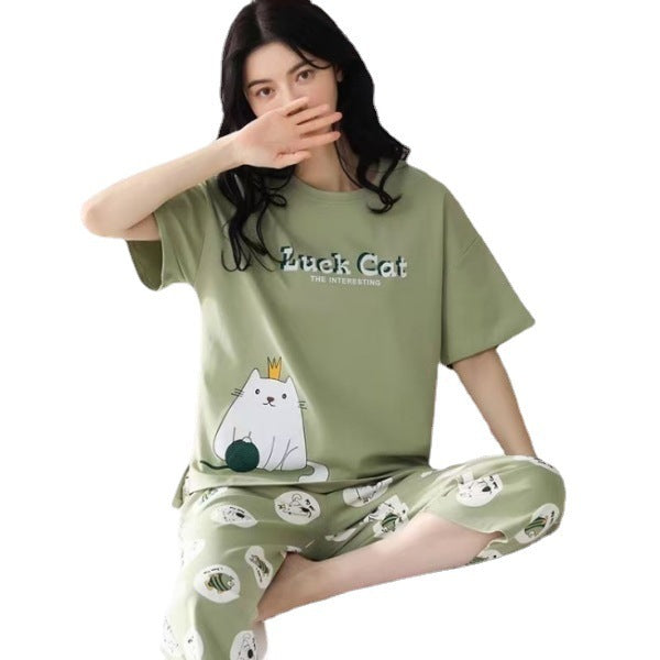Women's Plus Size Short Sleeve Cropped Pajama Set Homewear