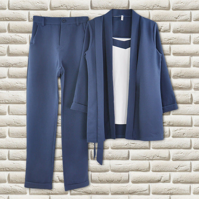 Pants Suit V Neck Buttonless Bracelet Sleeves Blaze