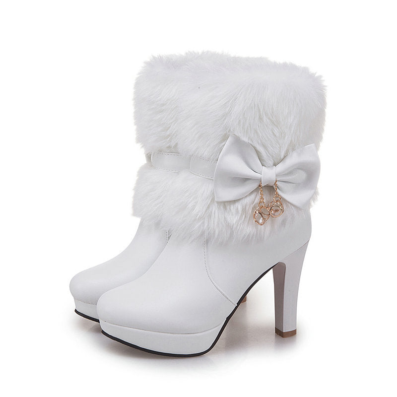 Sweet Princess Women’s Autumn Winter Short Snow Boots Thick Heel 10cm