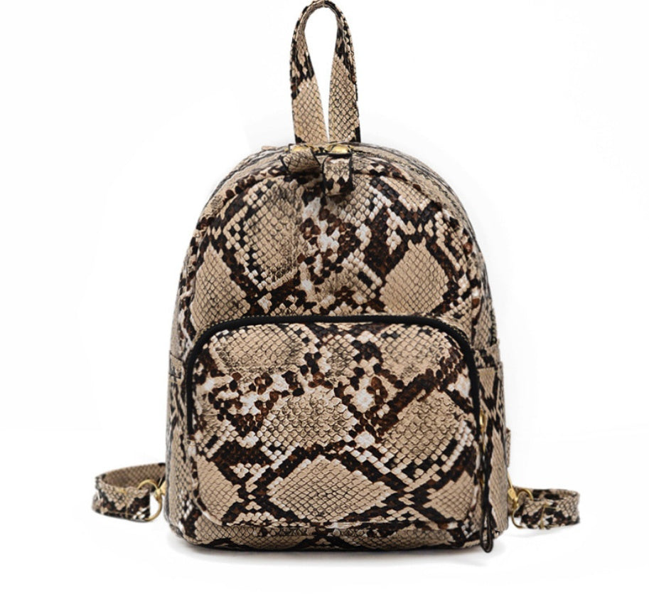 Snake Pattern PU Leather Shoulder Bag, Medium Soft, Waterproof, 17x20x12cm, Black & Khaki