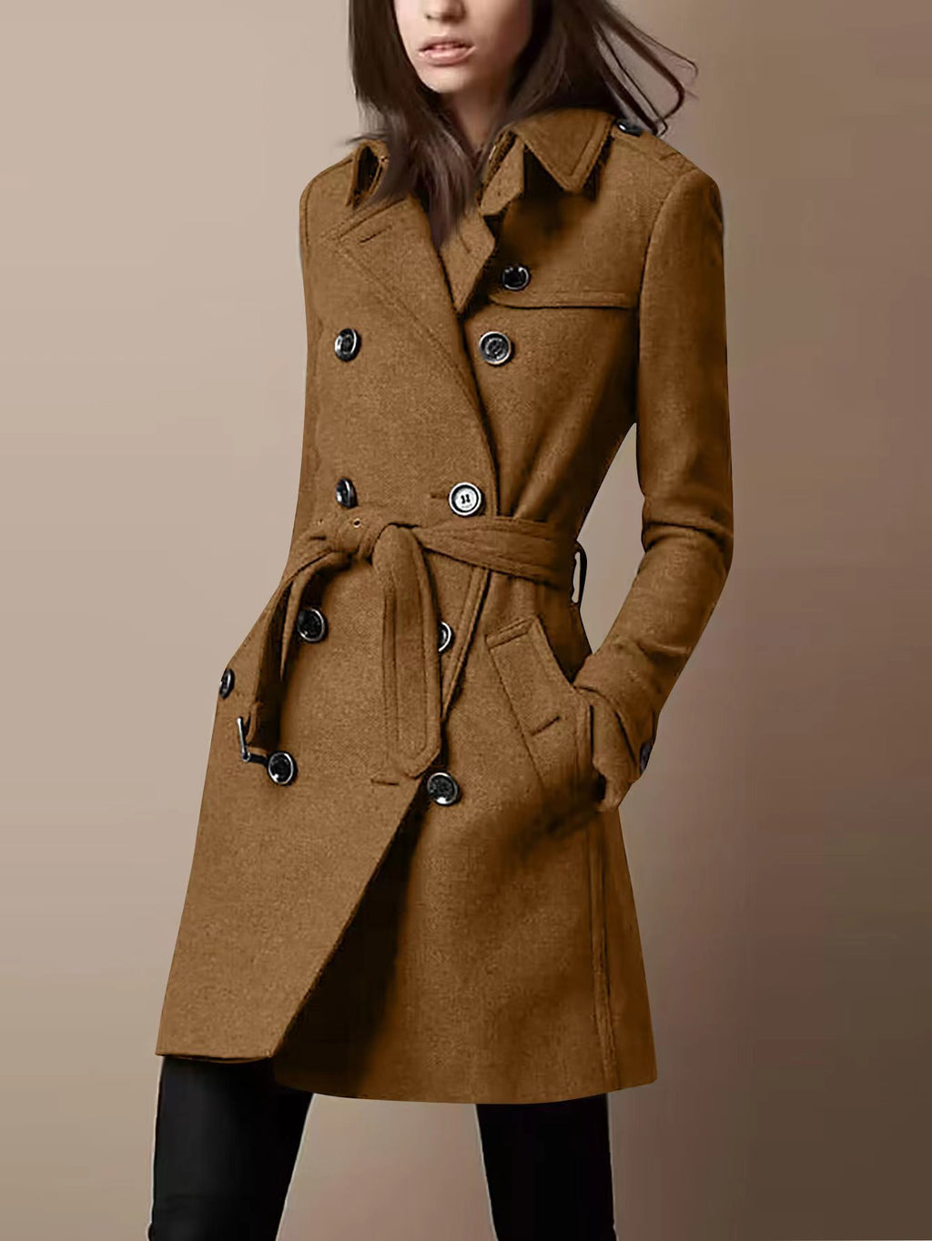 Manteau en laine décontracté à double boutonnage pour femme