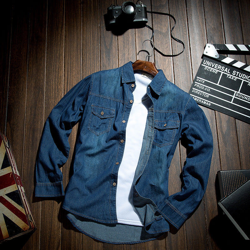 Men's Slim Fit Denim Shirt Jacket Long Sleeve Thin Spring Autumn