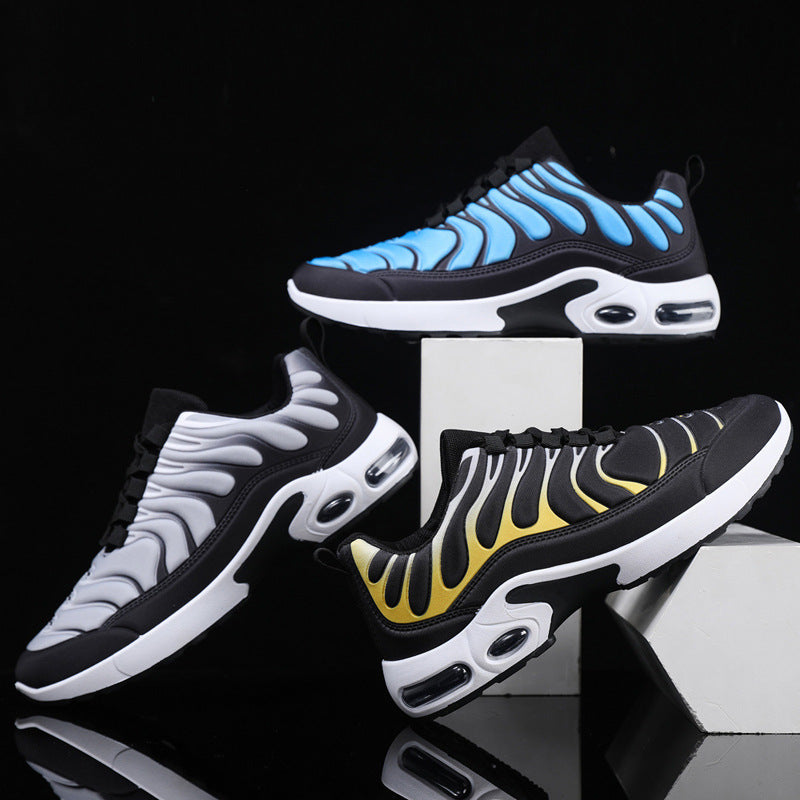 Color-Blocked Men’s Lace-Up Sneakers with Air Cushion for Running & Casual Wear