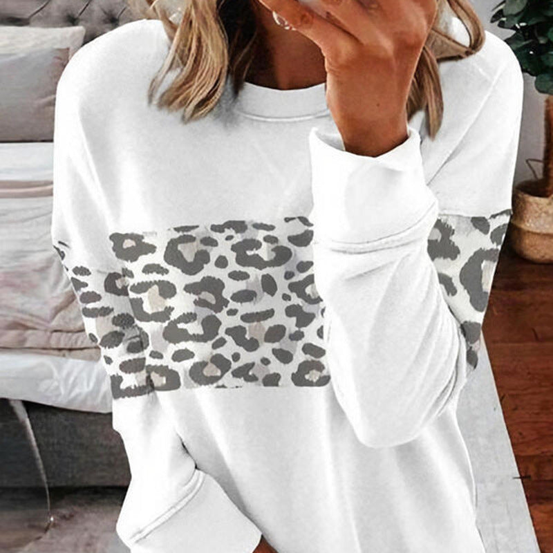 Leopard Print Long-Sleeved Round Neck Sweater Women