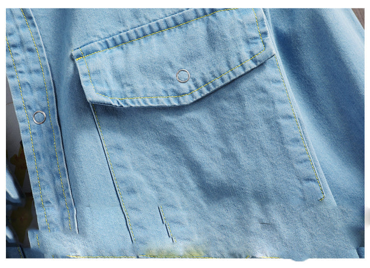 Chemise en jean ample à manches longues en coton pour homme