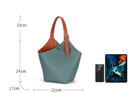 Girls' High-Grade Cow Leather Handbag - Black & Blue