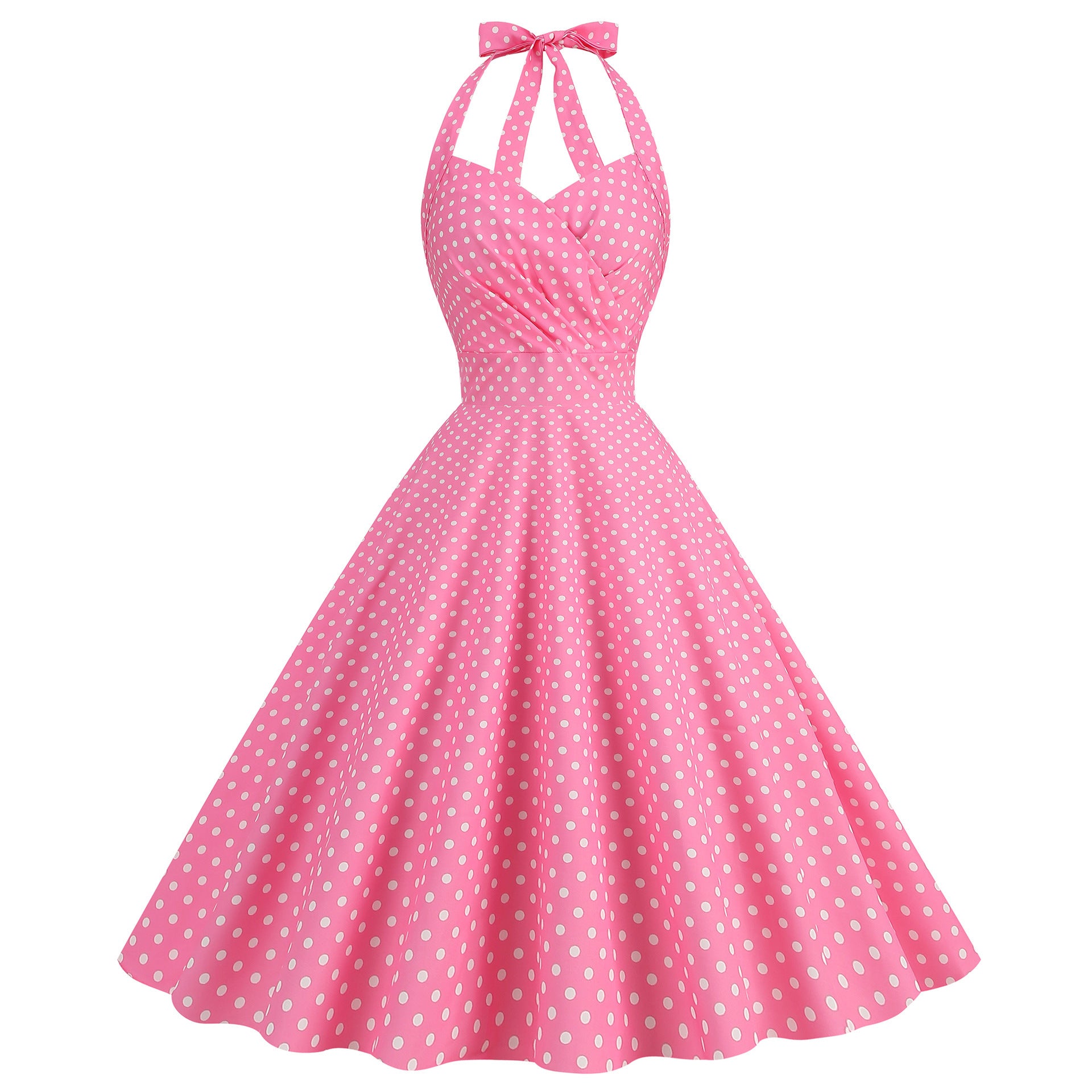 Robe Swing Imprimée Rétro Sexy Moulante à Col Halter et Poitrine Enveloppante