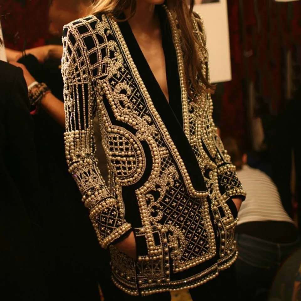 Women's Padded Suit Jacket with Bubble Bead Printing