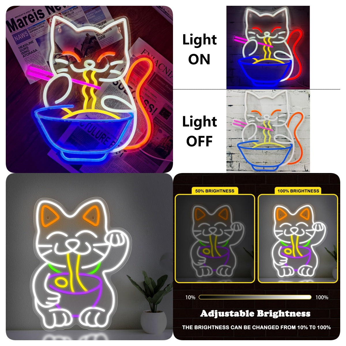 Panneau lumineux LED néon Lucky Cat pour animaux de compagnie