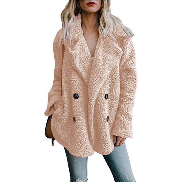 Autumn Winter Button Suit Collar Pocket Blouse Polyester Fiber