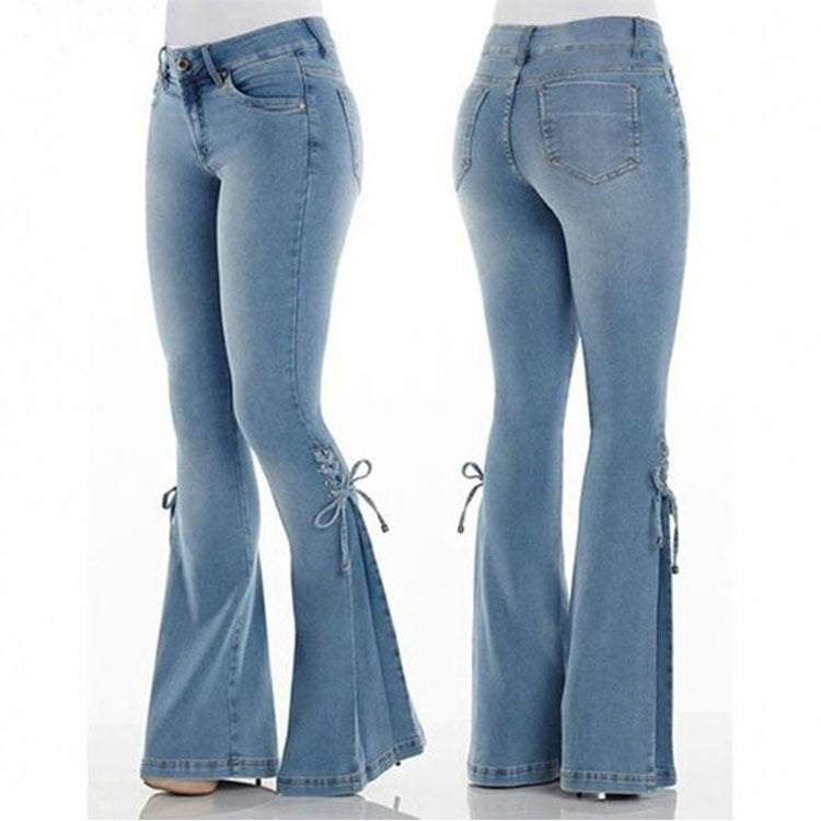 Ladies Mid-Waist Stretch Denim Jeans Trousers