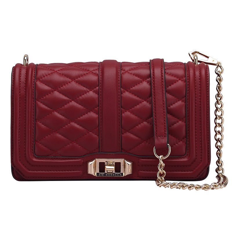 Women's Rhombic Chain Shoulder Bag Crossbody Plaid Cowhide