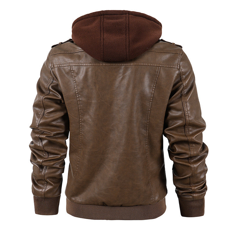 Blouson Moto en Cuir pour Homme avec Col Montant