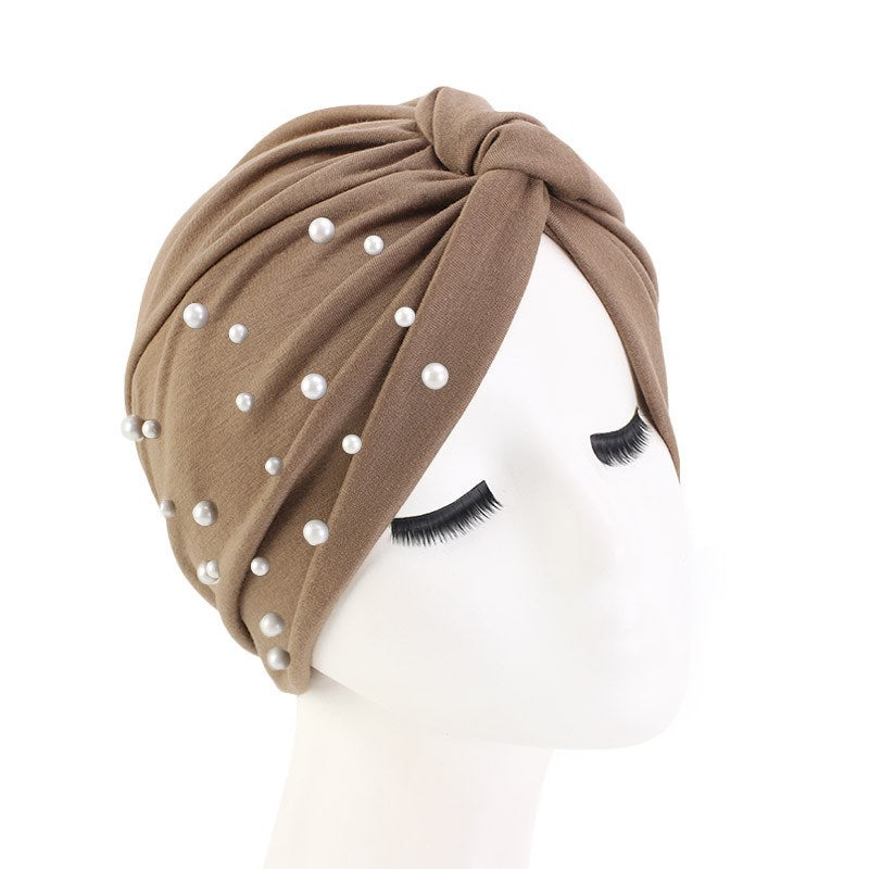 Turban tricoté en coton musulman avec des perles cloutées pour le printemps, l'automne, l'hiver